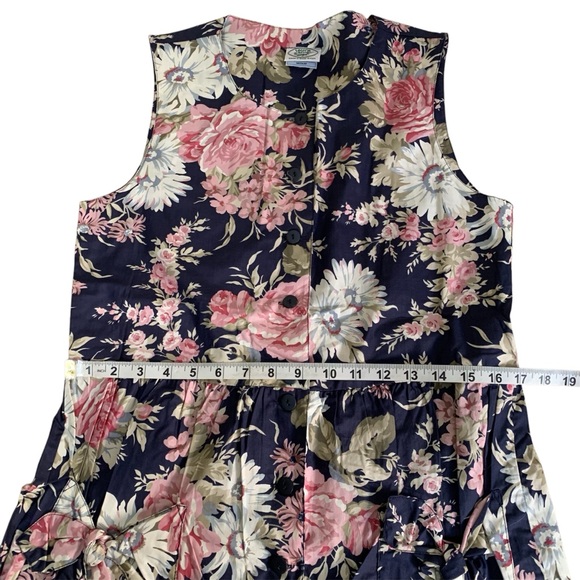 Vintage Laura Ashley Great Britain Cottagecore Floral Crop Jumpsuit Bow Pockets - Picture 5 of 12